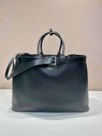 Prada Buckle Leather Tote